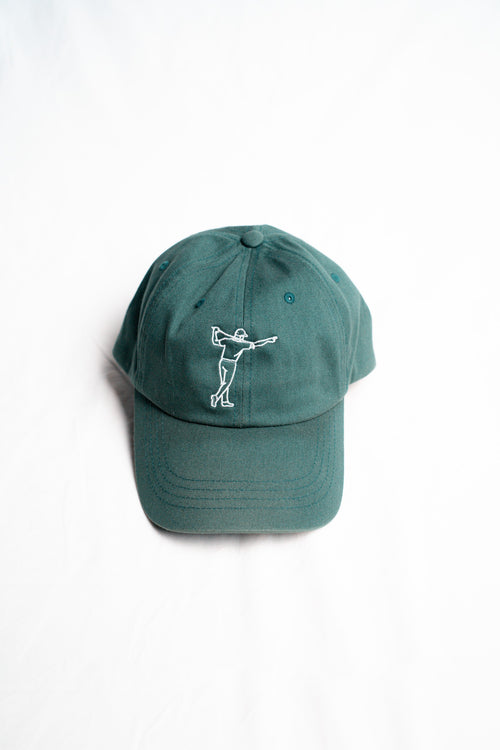 FOA green cap, front view showing the embroidered golfer.